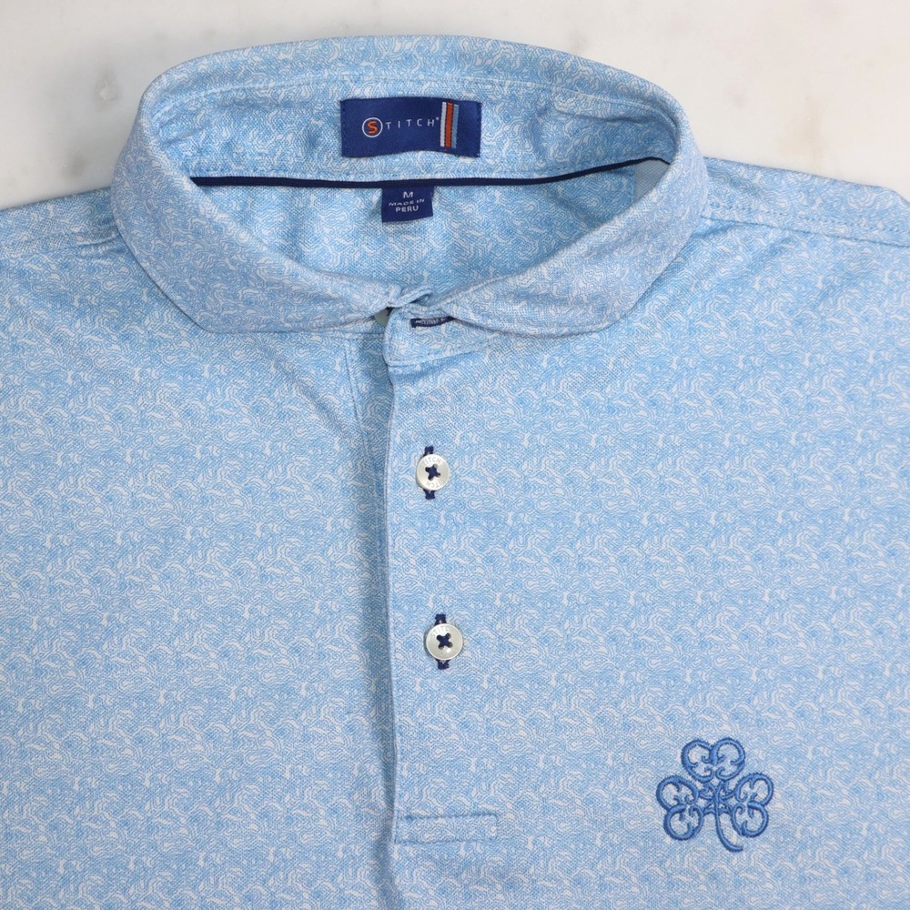 Stitch Golf Erin Hills Golf Course Medium Blue Topographic Pattern Polo Shirt M